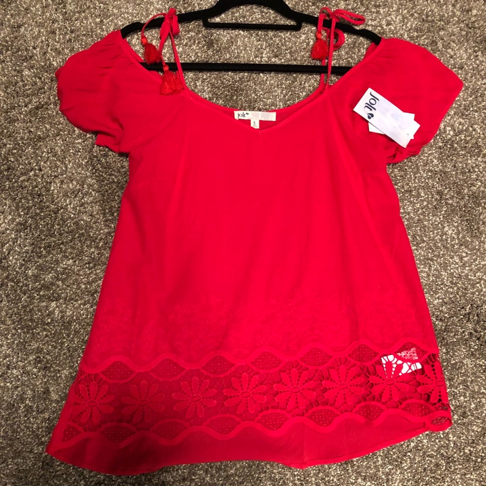 Jolt red off the shoulder lace accent top